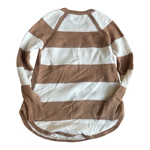 ANTHROPOLOGIE | Rebekah Tan And Cream Striped Tunic Sweater Size Small - Picture 2 of 5